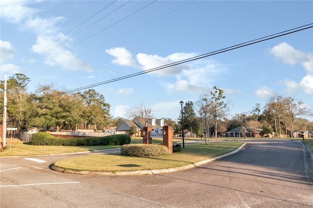 view of street with street lights and curbs