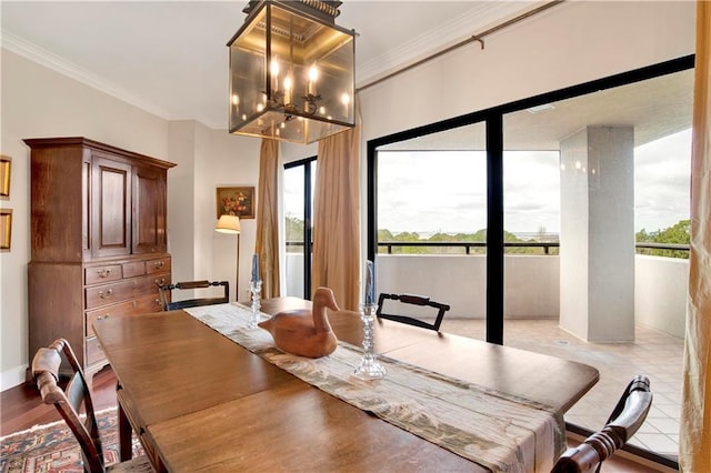 dining room featuring plenty of natural light and crown molding