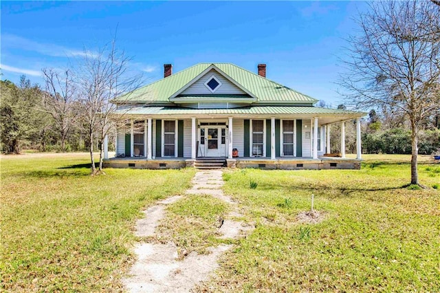 52780 State Highway 59, Stockton, AL 36579 - country-style home with covered porch, crawl space, a chimney, and a front lawn