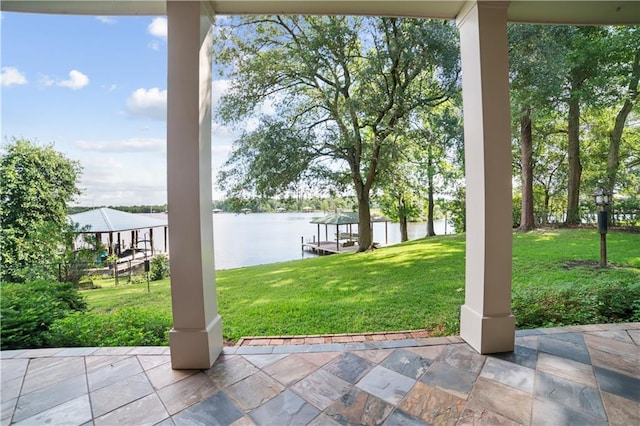 3009 Riverside Dr, Mobile, AL 36605 - view of patio / terrace with a water view and a boat dock
