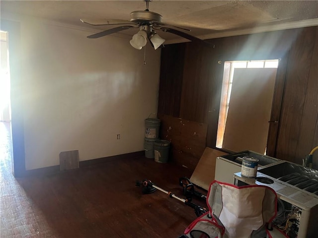 interior space featuring ceiling fan and dark hardwood / wood-style floors