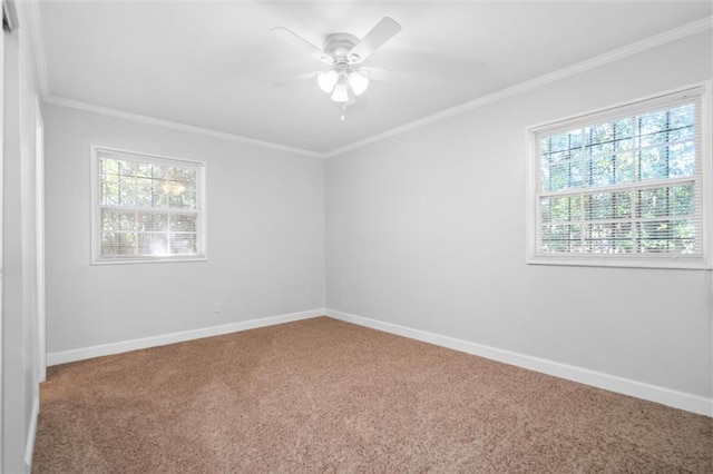4010 Cresthaven Rd, Mobile, AL 36609 - carpeted empty room featuring baseboards, a ceiling fan, and crown molding