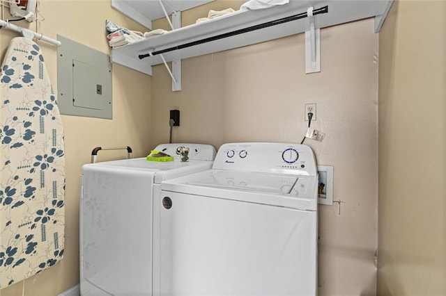 2344 Island Shores Dr, Dauphin Island, AL 36528 - laundry area with electric panel and washing machine and clothes dryer