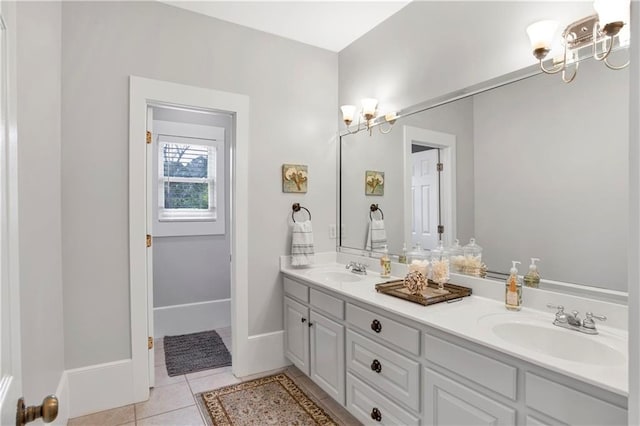 bathroom with vanity and tile patterned floors