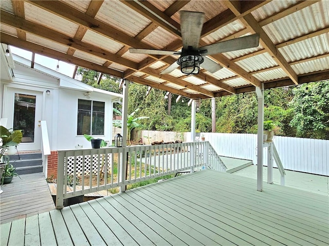 wooden deck with ceiling fan