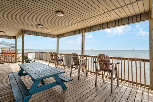 deck featuring a water view