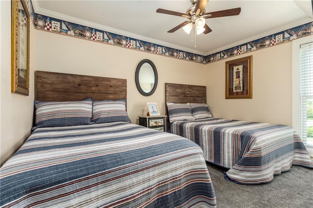 528 Lemoyne Dr Unit 2C, Dauphin Island, AL 36528 - carpeted bedroom with a ceiling fan and ornamental molding