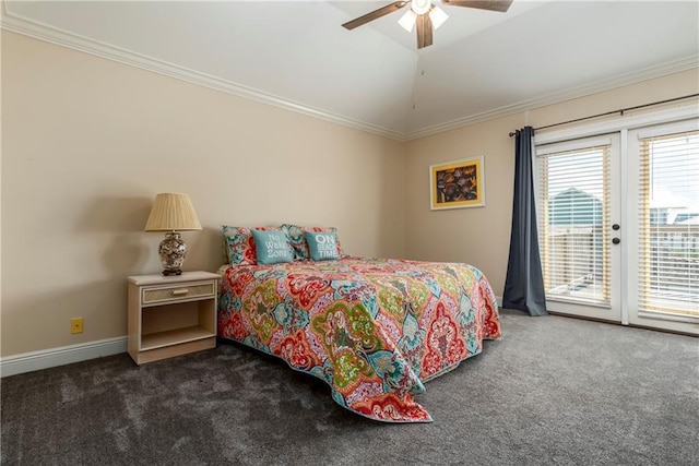 528 Lemoyne Dr Unit 2C, Dauphin Island, AL 36528 - carpeted bedroom with access to outside, ornamental molding, and ceiling fan