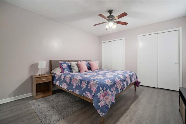 1120 Abilene Dr W, Mobile, AL 36695 - bedroom featuring wood finished floors, multiple closets, and ceiling fan