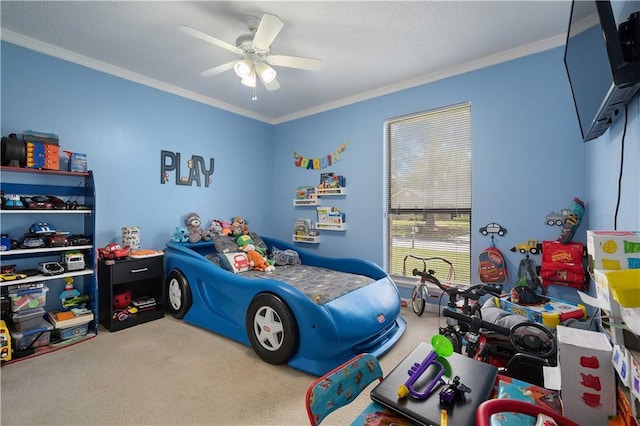 1120 Abilene Dr W, Mobile, AL 36695 - carpeted bedroom with ornamental molding and ceiling fan