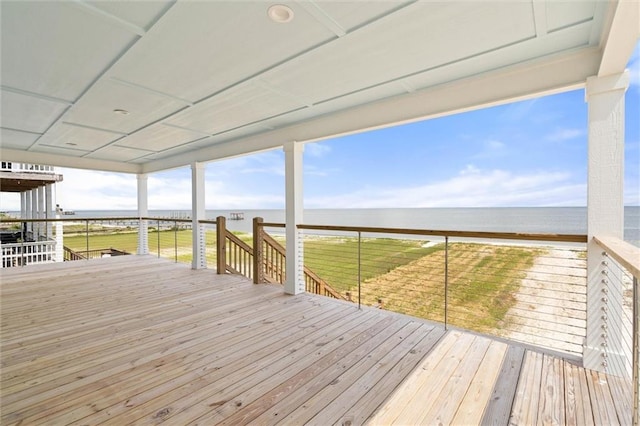 2626 Bridgeview Dr, Dauphin Island, AL 36528 - wooden terrace with a water view and a yard