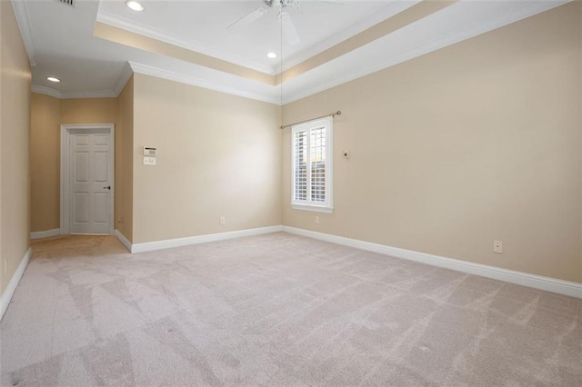 6645 Somerby Ln, Mobile, AL 36695 - spare room with crown molding, a raised ceiling, light carpet, a ceiling fan, and recessed lighting