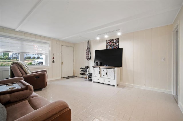 living room with rail lighting