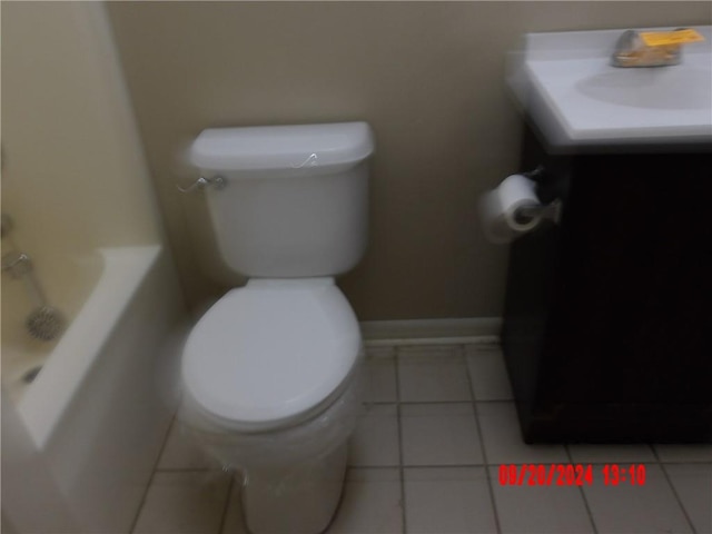 full bathroom featuring tile patterned flooring, independent shower and bath, vanity, and toilet