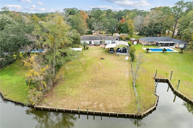 aerial view featuring a water view