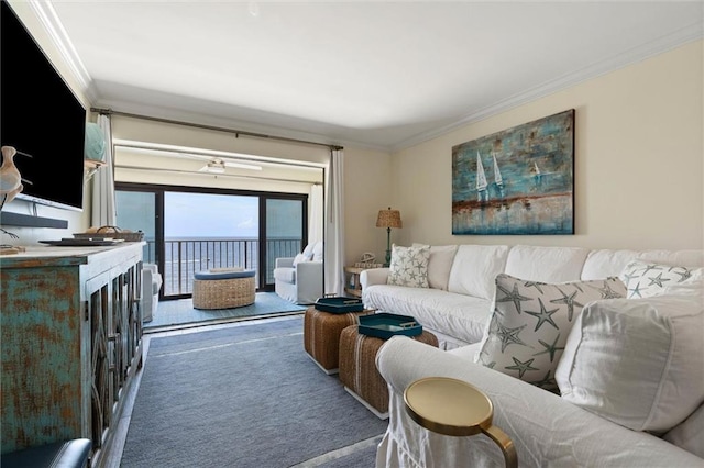 1051 Beach Blvd W Unit 9B, Gulf Shores, AL 36542 - carpeted living area featuring crown molding