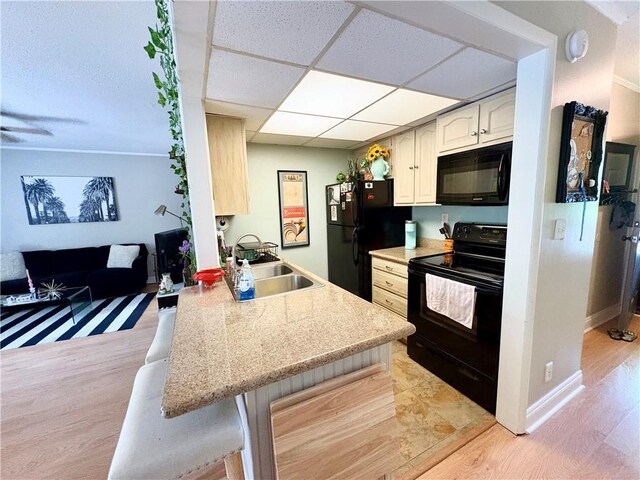 2081 Sea Cliff Dr N Unit 2B, Daphne, AL 36526 - kitchen with black appliances, a sink, light countertops, light wood-style floors, and open floor plan