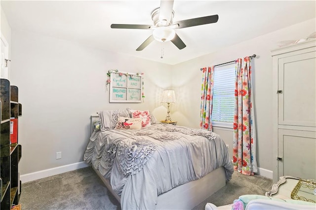 bedroom featuring carpet flooring and ceiling fan