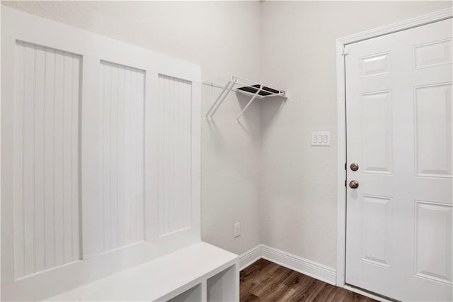 mudroom featuring dark wood-type flooring