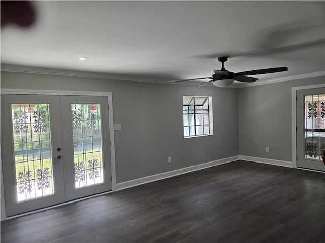2253 Downs Ct, Mobile, AL 36617 - spare room with baseboards, dark wood finished floors, ornamental molding, and french doors