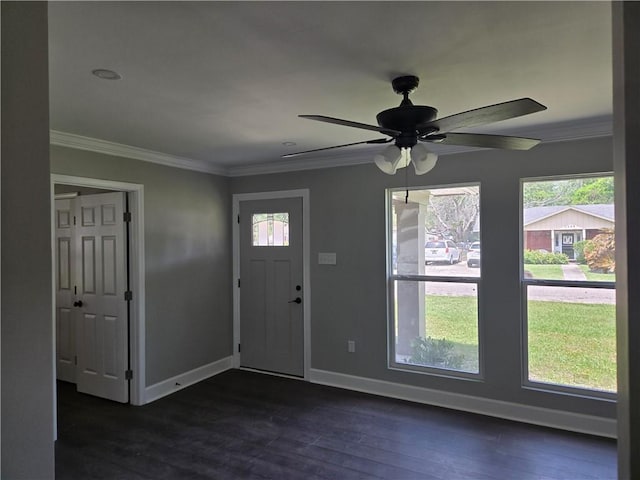 2253 Downs Ct, Mobile, AL 36617 - entrance foyer with baseboards, ornamental molding, dark wood-style flooring, and a healthy amount of sunlight