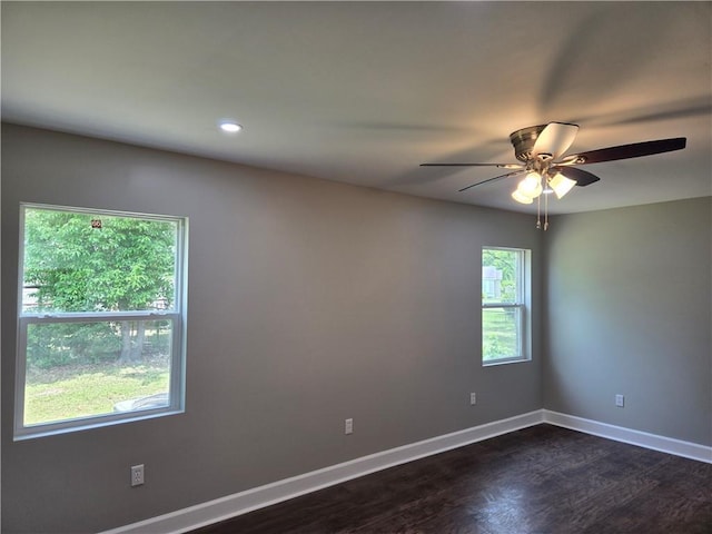 2253 Downs Ct, Mobile, AL 36617 - empty room featuring dark wood-style flooring, baseboards, recessed lighting, and ceiling fan
