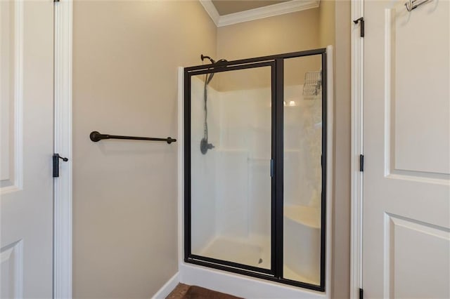 9106 Labrador Trl S, Theodore, AL 36582 - full bath with crown molding, baseboards, and a stall shower