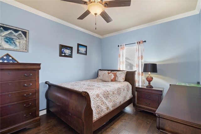 9106 Labrador Trl S, Theodore, AL 36582 - bedroom with a ceiling fan, dark wood-style floors, and ornamental molding