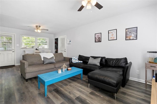 317 Syracuse St, Mobile, AL 36608 - living area featuring ceiling fan, wood finished floors, and baseboards