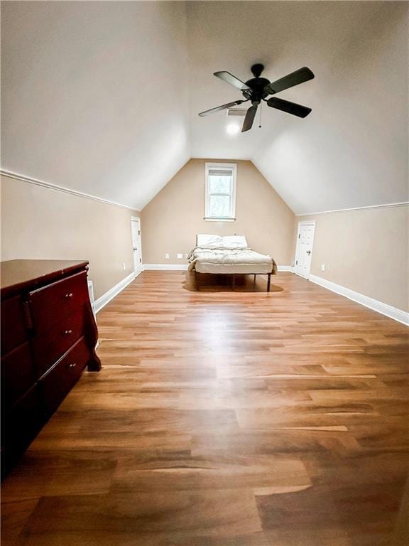 2801 Dog River Rd, Theodore, AL 36582 - additional living space featuring a ceiling fan, baseboards, wood finished floors, and lofted ceiling