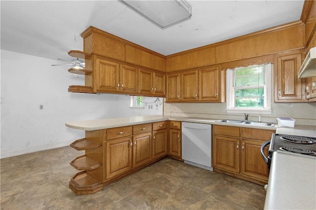 1259 Marietta Dr W, Mobile, AL 36618 - kitchen with open shelves, dishwasher, light countertops, and a peninsula