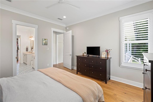 313 Cuban Lilly Dr, Fairhope, AL 36532 - bedroom featuring multiple windows, light wood-type flooring, ornamental molding, baseboards, and recessed lighting