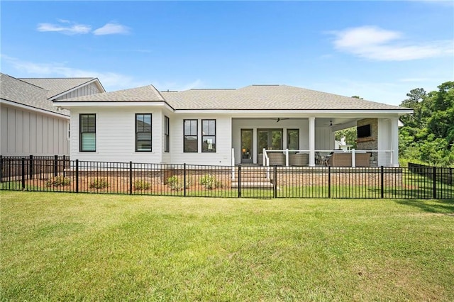 313 Cuban Lilly Dr, Fairhope, AL 36532 - back of property featuring a ceiling fan and a shingled roof