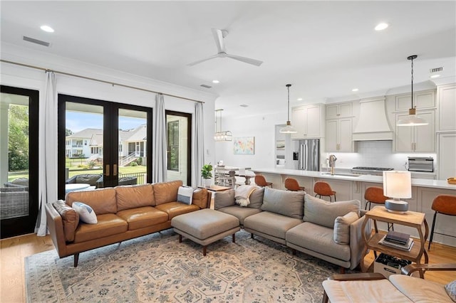 313 Cuban Lilly Dr, Fairhope, AL 36532 - living area featuring light wood-type flooring, ceiling fan, and recessed lighting