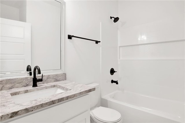 full bathroom with vanity, toilet, and shower / bathtub combination