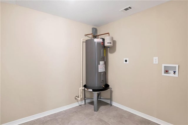 utility room featuring visible vents and electric water heater