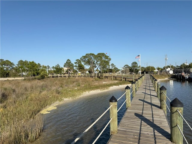 view of dock with a water view