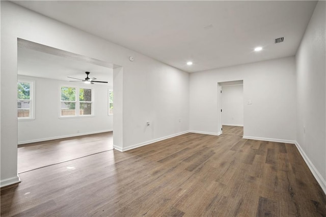 3001 Demetropolis Rd, Mobile, AL 36693 - empty room with ceiling fan, recessed lighting, baseboards, wood finished floors, and visible vents