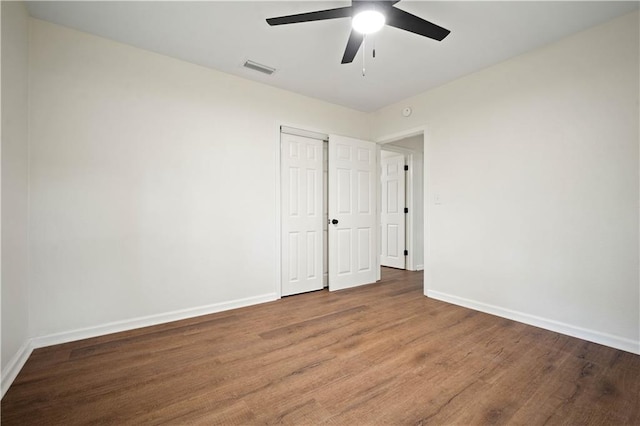3001 Demetropolis Rd, Mobile, AL 36693 - empty room featuring baseboards, visible vents, ceiling fan, and wood finished floors