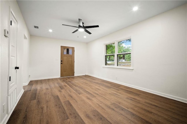 3001 Demetropolis Rd, Mobile, AL 36693 - unfurnished room with visible vents, a ceiling fan, baseboards, and wood finished floors