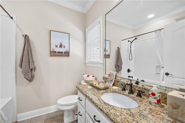 10188 Rosewood Ln, Daphne, AL 36526 - bathroom with crown molding, toilet, tile patterned floors, vanity, and baseboards