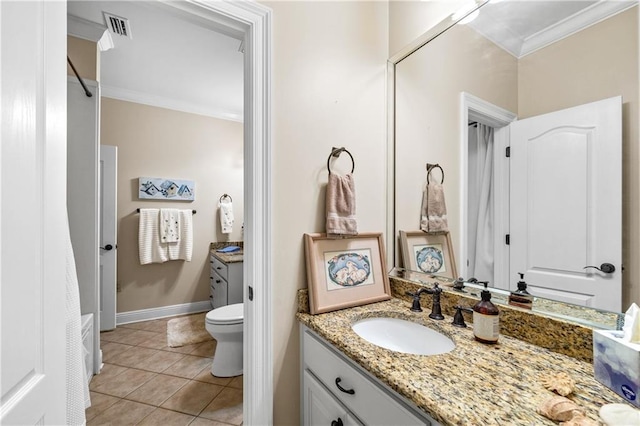 10188 Rosewood Ln, Daphne, AL 36526 - full bath with ornamental molding, vanity, tile patterned flooring, toilet, and baseboards