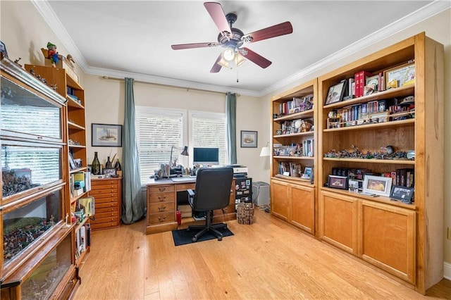 10188 Rosewood Ln, Daphne, AL 36526 - office space with light wood-type flooring, a ceiling fan, and crown molding