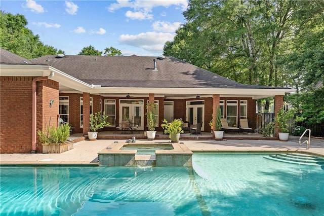 10188 Rosewood Ln, Daphne, AL 36526 - view of pool with french doors, a patio area, a pool with connected hot tub, and ceiling fan