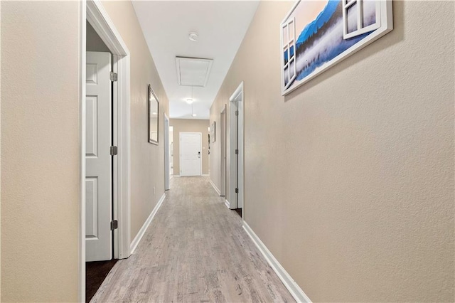 hallway with light hardwood / wood-style floors