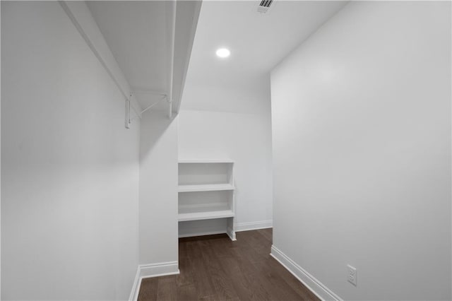 walk in closet featuring dark hardwood / wood-style floors