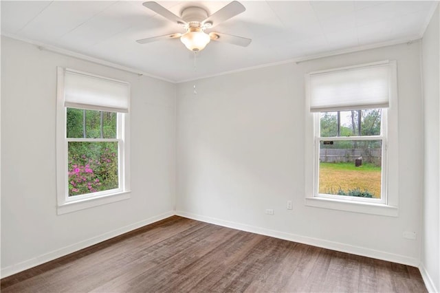 2014 Bakers Ln, Mobile, AL 36605 - empty room featuring a ceiling fan, wood finished floors, baseboards, and ornamental molding