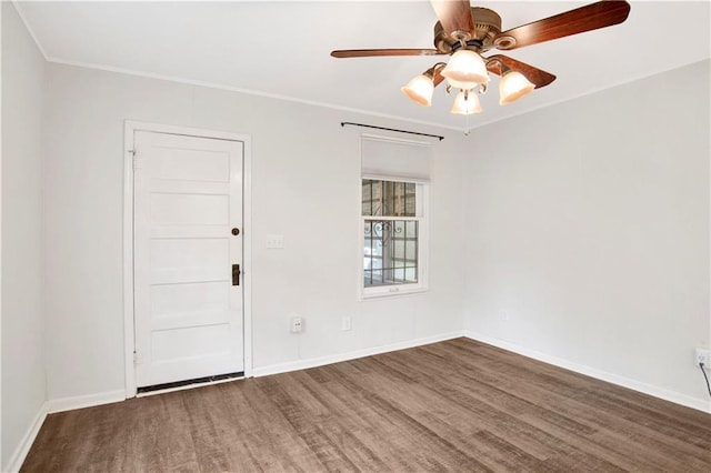 2014 Bakers Ln, Mobile, AL 36605 - spare room with ceiling fan, baseboards, wood finished floors, and crown molding