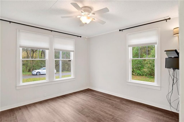 2014 Bakers Ln, Mobile, AL 36605 - empty room featuring a wealth of natural light, a textured ceiling, wood finished floors, and a ceiling fan