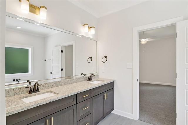 8760 Floyd Crabtree Way, Semmes, AL 36575 - full bathroom featuring a sink, baseboards, a ceiling fan, and double vanity
